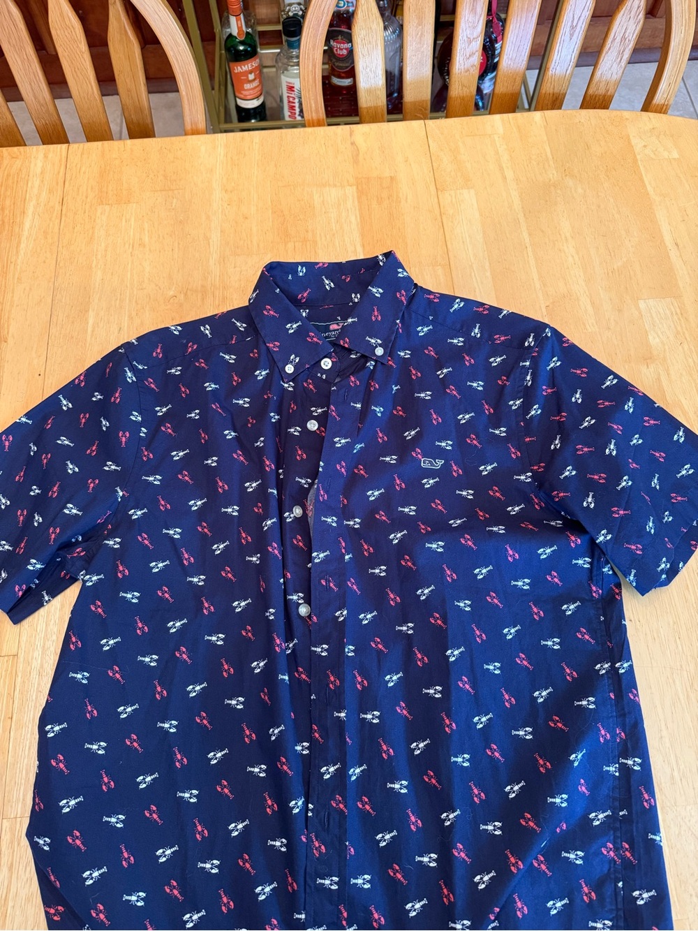 Vineyard Vines Navy Short-Sleeve Button-Down with Lobster Print